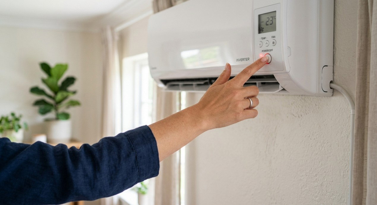 Usuario ajustando la climatización en una vivienda para mejorar la eficiencia energética
